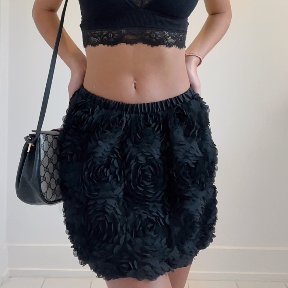 Black floral mini skirt